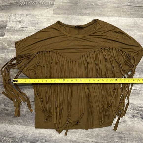 RARE Nordstrom POL army green distressed loose fringe tunic top - S/M - Picture 7 of 7